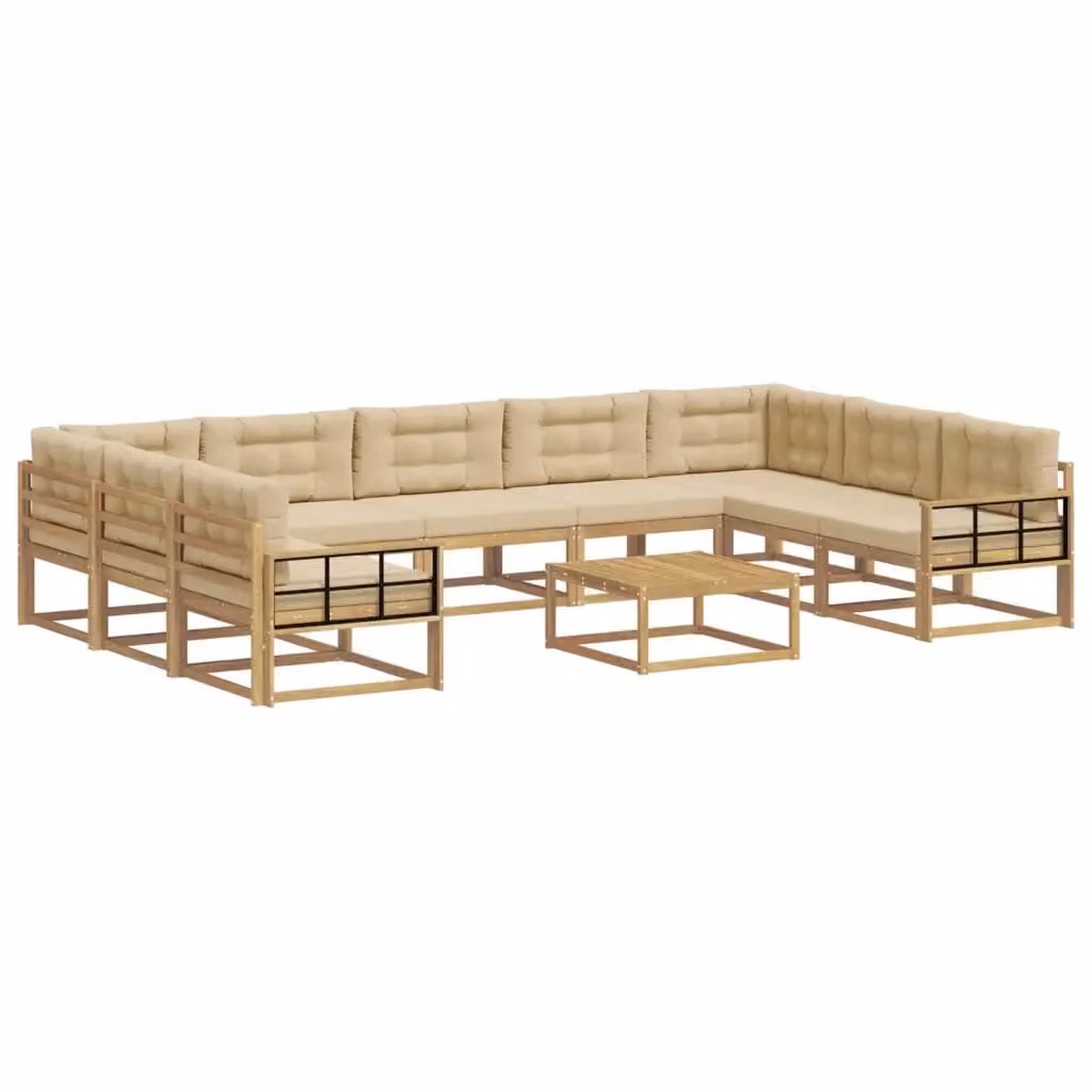 Set di divani da esterno a forma di U vidaXL in legno di acacia con cuscini Bianco e Beige – 2