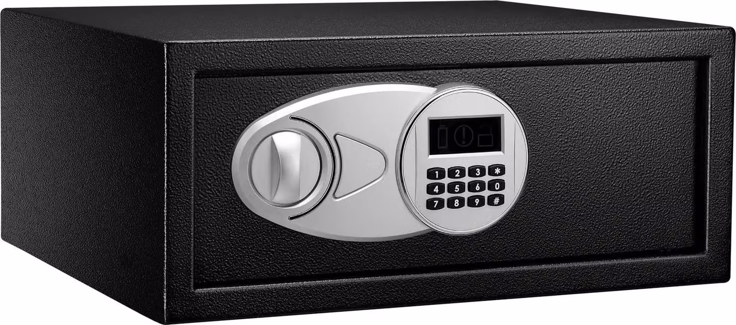 Cassaforte in acciaio Amazon Basics, sicurezza domestica, con chiusura a tastiera digitale – per contanti, gioielli, documenti d'identità, documenti, 20 l, 43 cm x 37 cm
