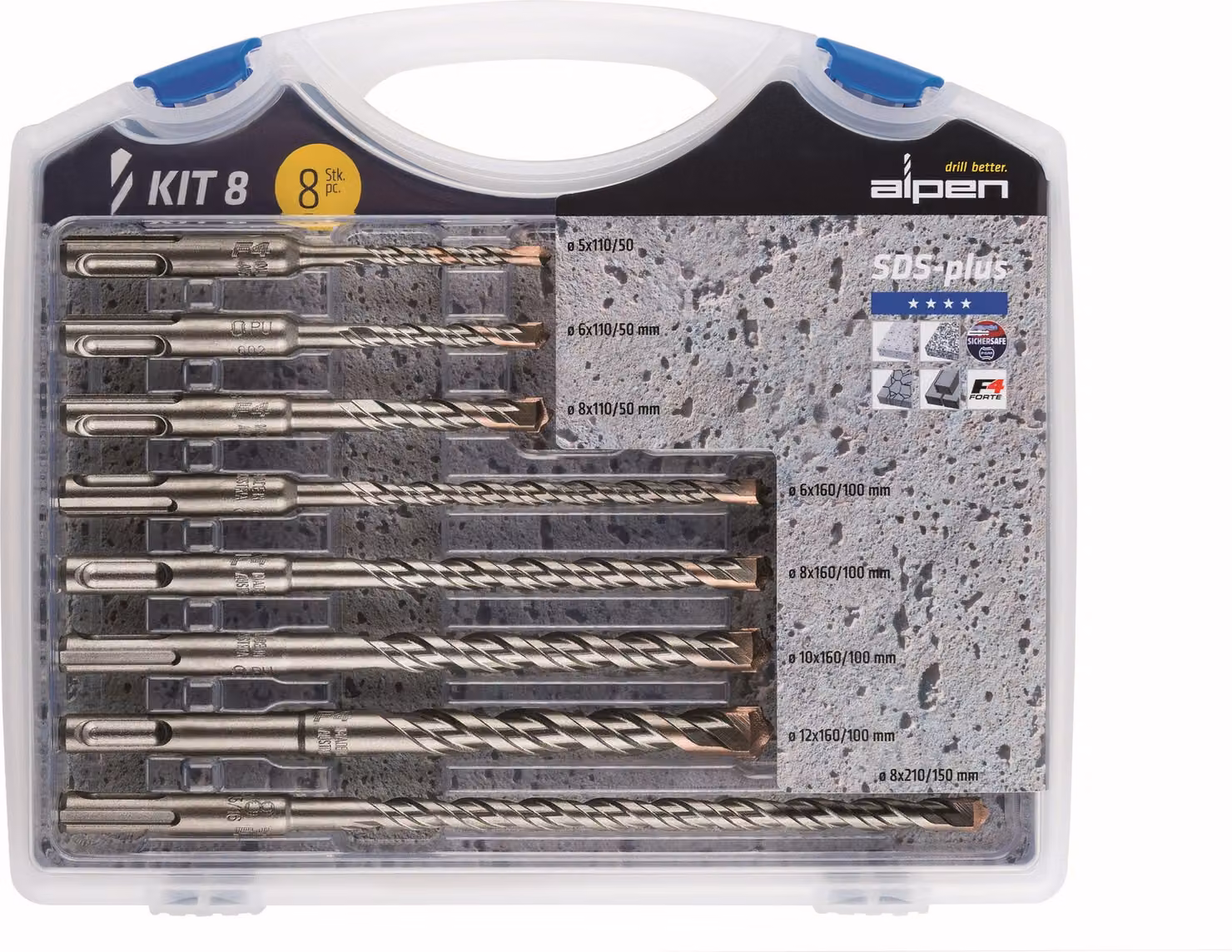 Alpen Bohrer Hammerbohrer SDS-plus Set Ã£F4Ã KIT 8, 8-teilig