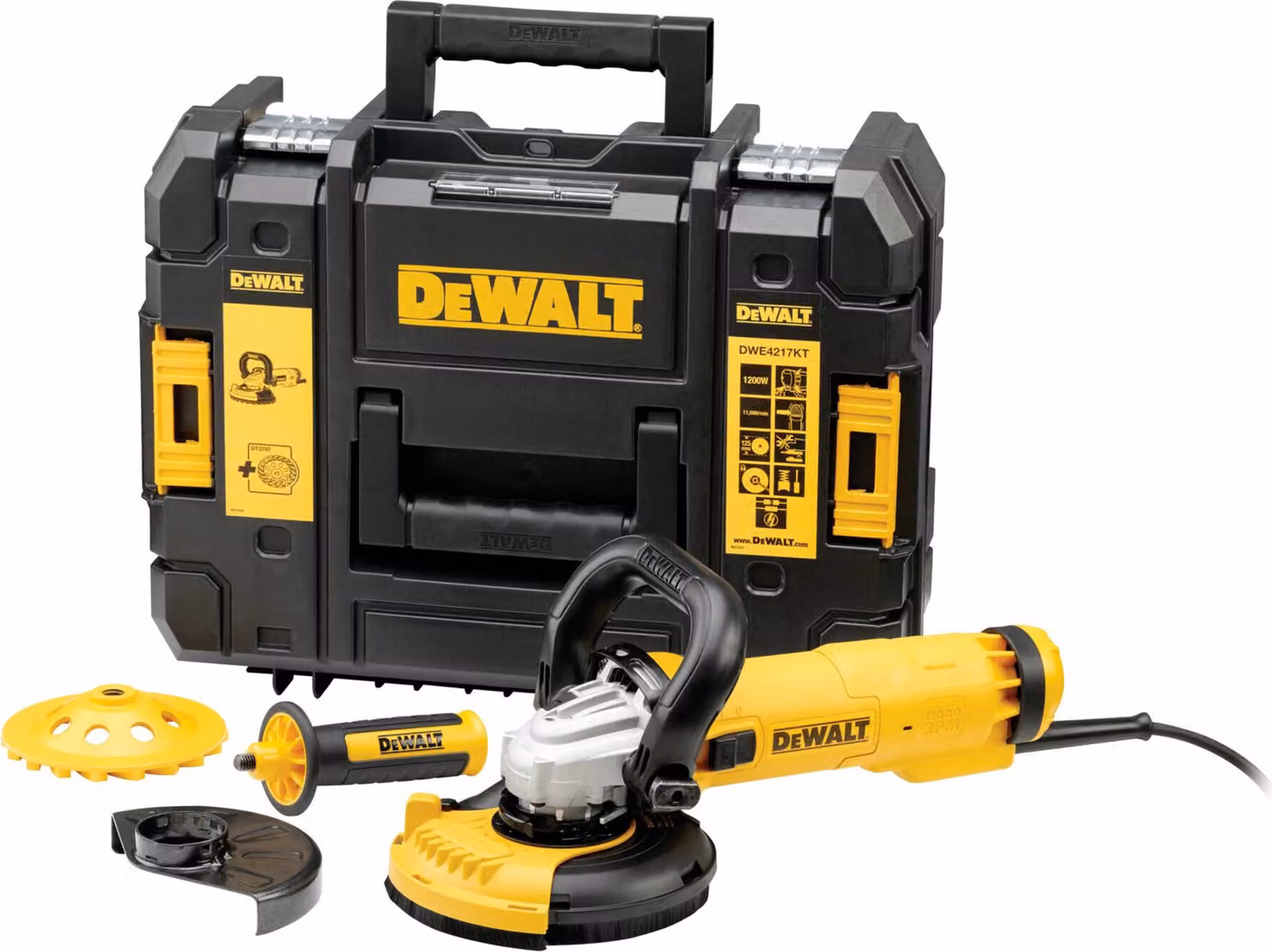 Smerigliatrice angolare Dewalt 1200W 125Mm Tastak Case + Shield Dwe46150 + Disco diamantato Dwe4217Kt
