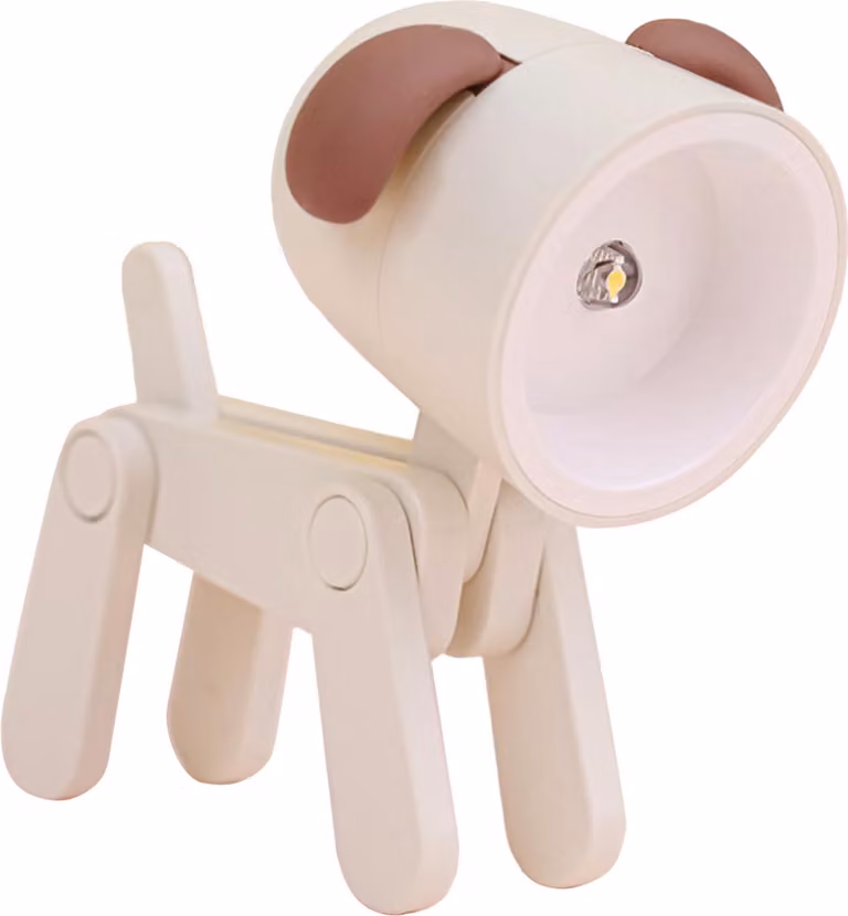 Lampada da tavolo a forma di cane, dimensioni 3 x 6 x 8 cm, con LED regolabile e supporto per cellulare, ideale per la camera da letto, color beige