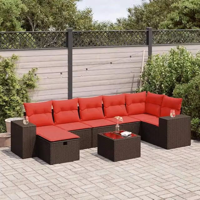 Set Divani da Giardino 8 pz con Cuscini Marrone in Polyrattan 3325720