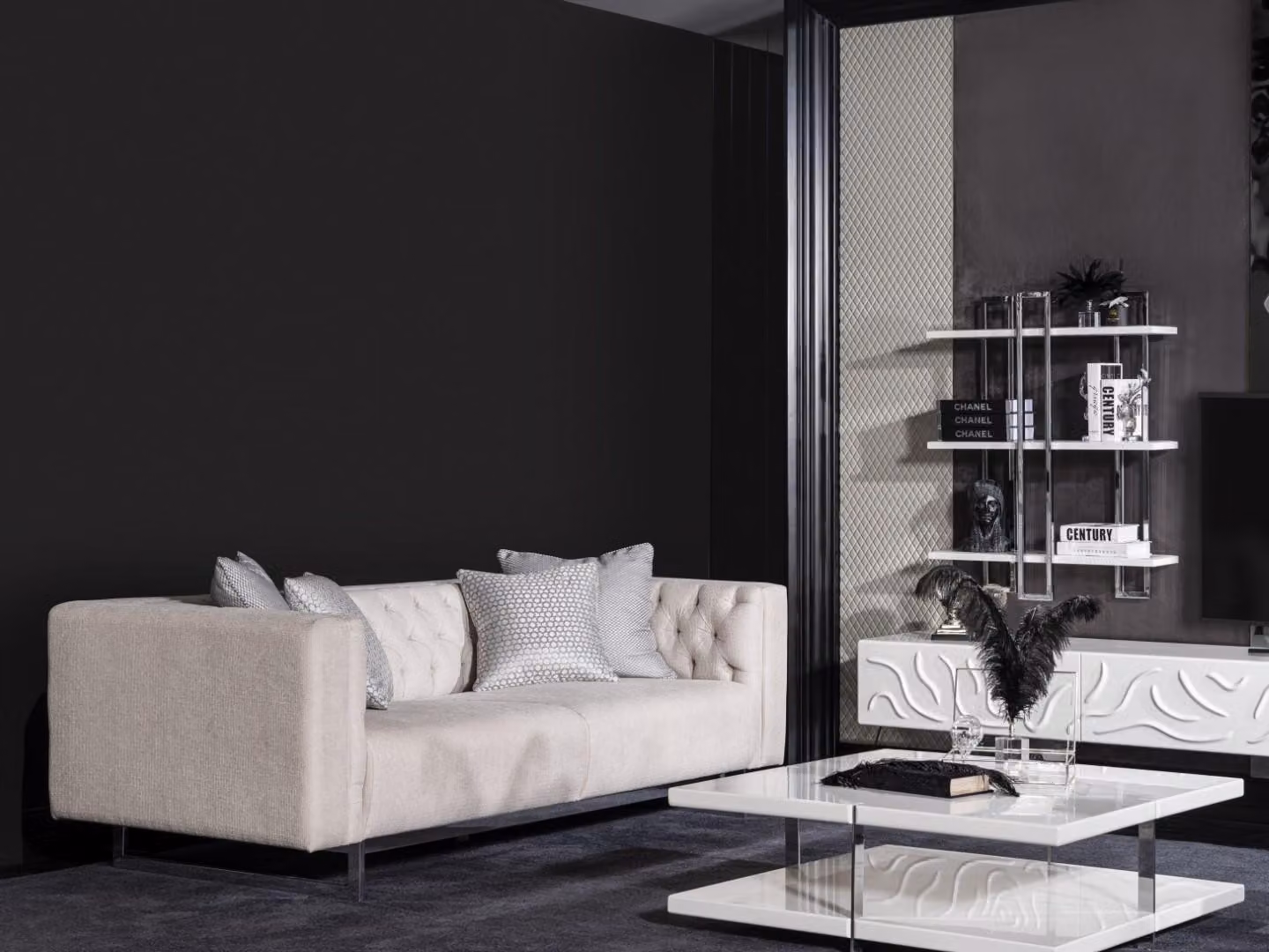 Beige Holz Textil Sofa und Couchtisch Set modern