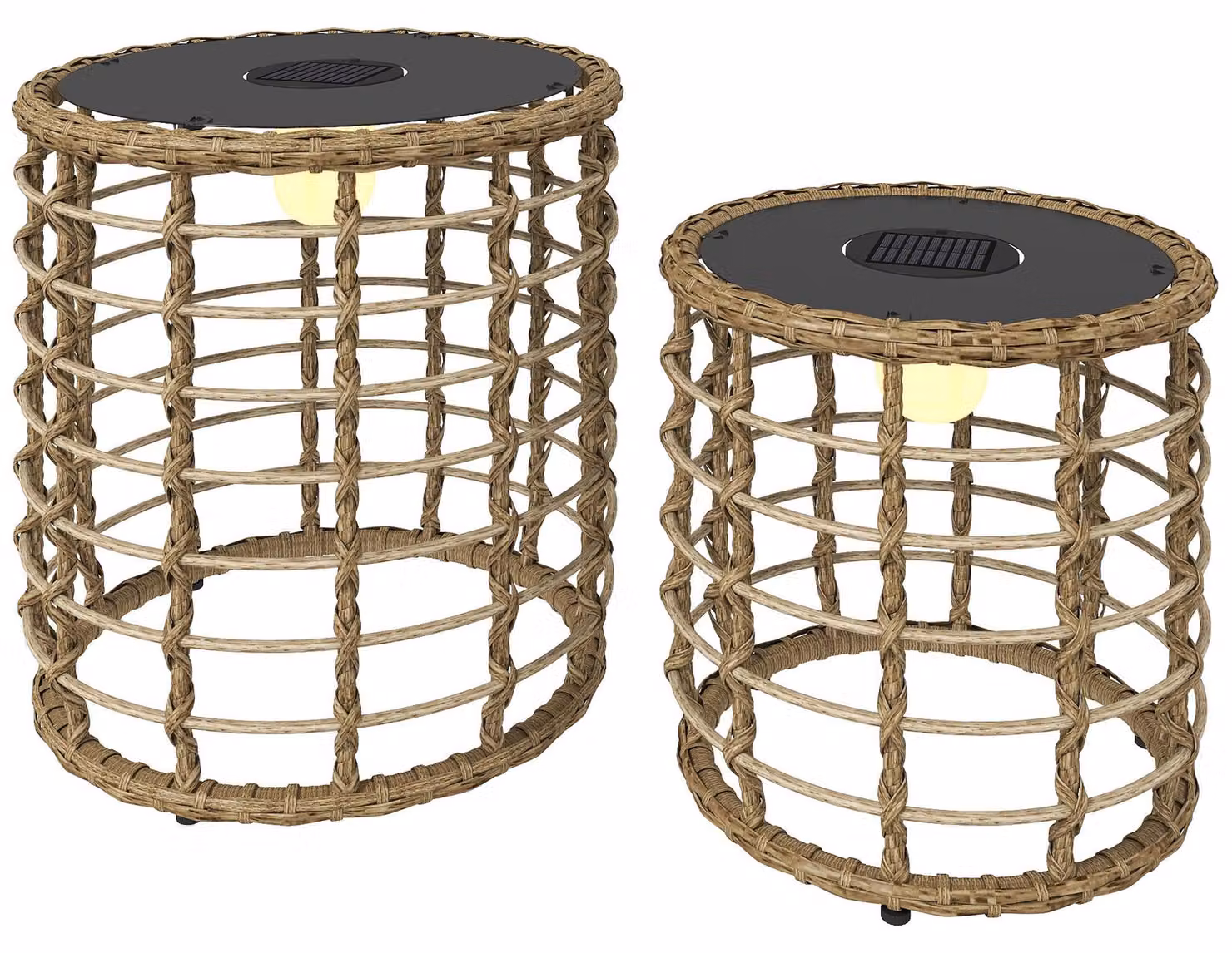 Lampade solari da giardino in rattan, set da 2, stile boho, con luci LED, grado di protezione IP44 | Colore: sabbia | Dimensioni: 45x45x45 cm