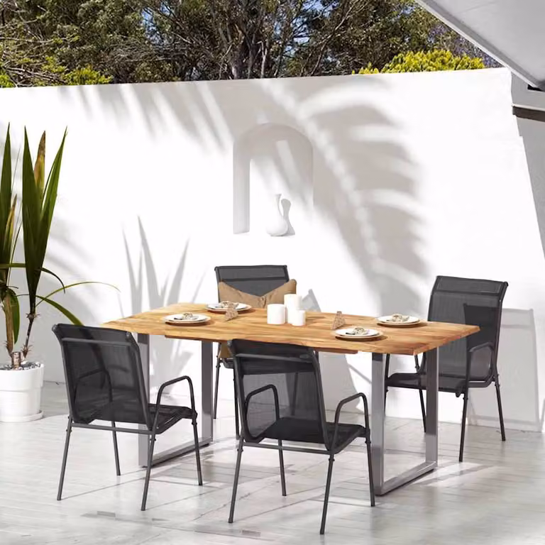 Set di 4 sedie da giardino vidaXL in acciaio verniciato e textilene nere con braccioli