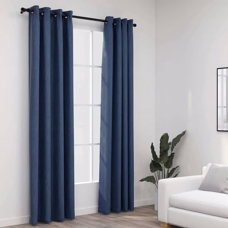 Set di 2 tende oscuranti vidaXL con effetto lino e occhielli, colore blu, L: 140 cm, H: 225 cm