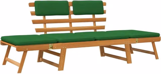 Panchina da giardino 2-in-1 Outsunny in legno di acacia con cuscini verdi L: 190 cm, P: 68 cm, H: 74 cm