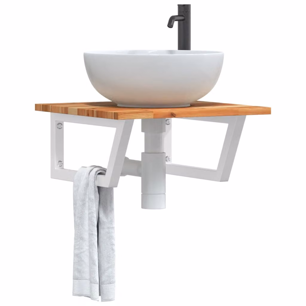 vidaXL Ripiano a Parete per Lavabo in Accacia e Metallo, Bianco e Marrone