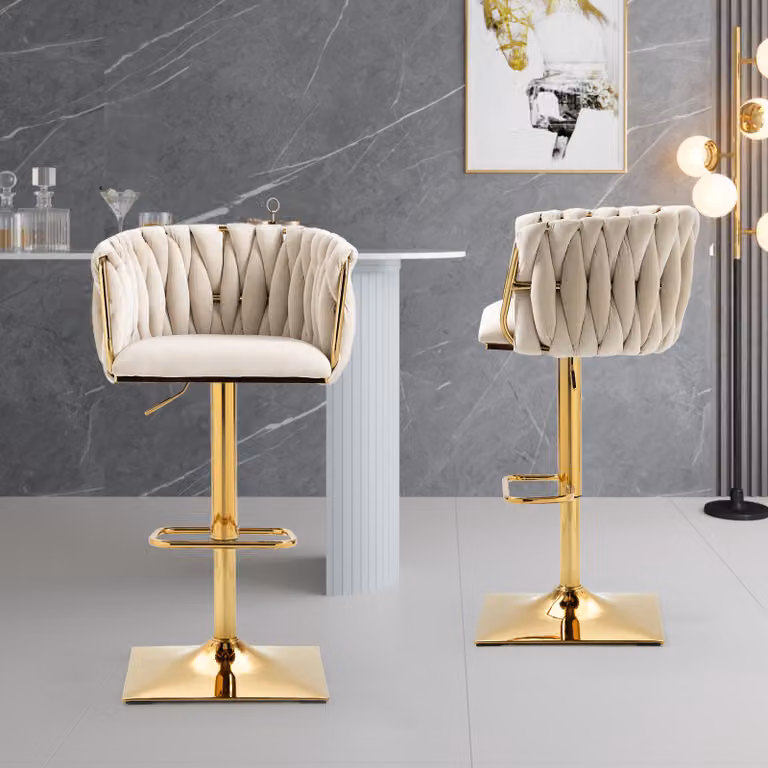 Set di 2 sedie da bar retrò okwish Comoda sedia girevole Sedia da pranzo con bancone e schienale alti e poggiapiedi Avorio
