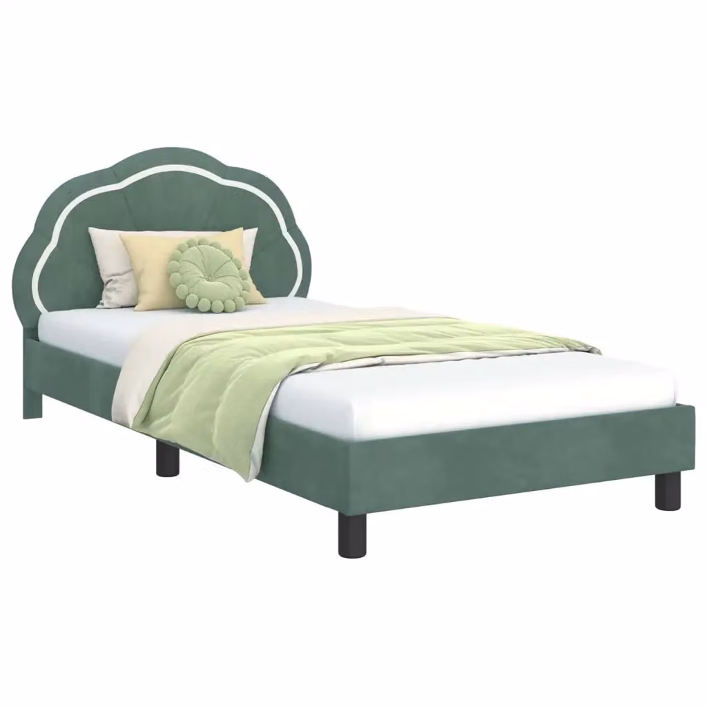 Struttura letto moderno per bambini in velluto verde con testata e giroletto in legno MDF L/P/H: 200 x 90 x 104,5 cm – 2