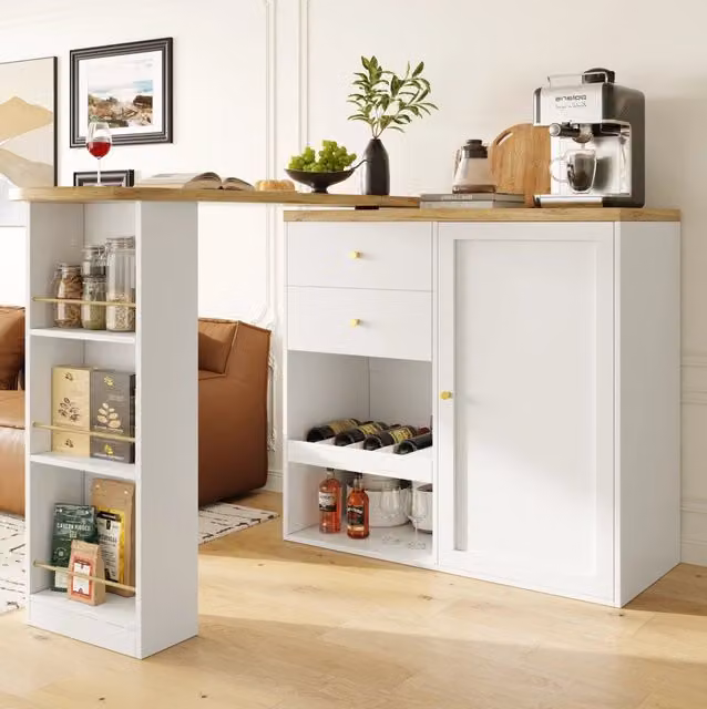 mobile bar girevole 204 x 50 x 104 cm bianco – contenimento modulabile