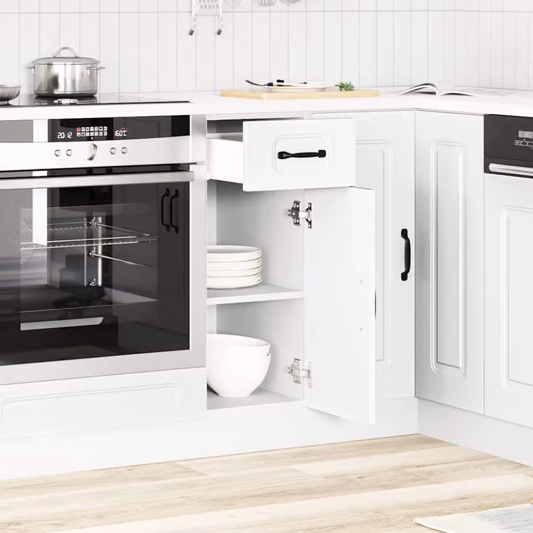 Base da cucina moderna vidaXL Kalmar Bianco in legno MDF con ante a battente e ripiani interni L/P/H: 81,5 x 46,0 x 30,0 cm