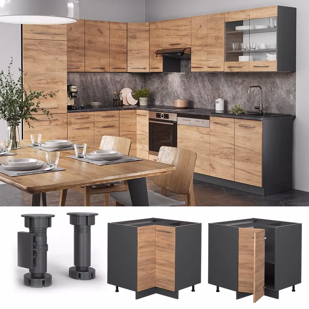 Mobile ad angolo cucina Fame-Line Vicco Rovere dorato e Antracite L: 80.5 cm, P: 39.5 cm, H: 82.0 cm – 2