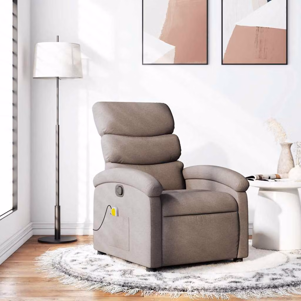 vidaXL Poltrona Reclinabile Relax in Tessuto Beige e Grigio con Braccioli