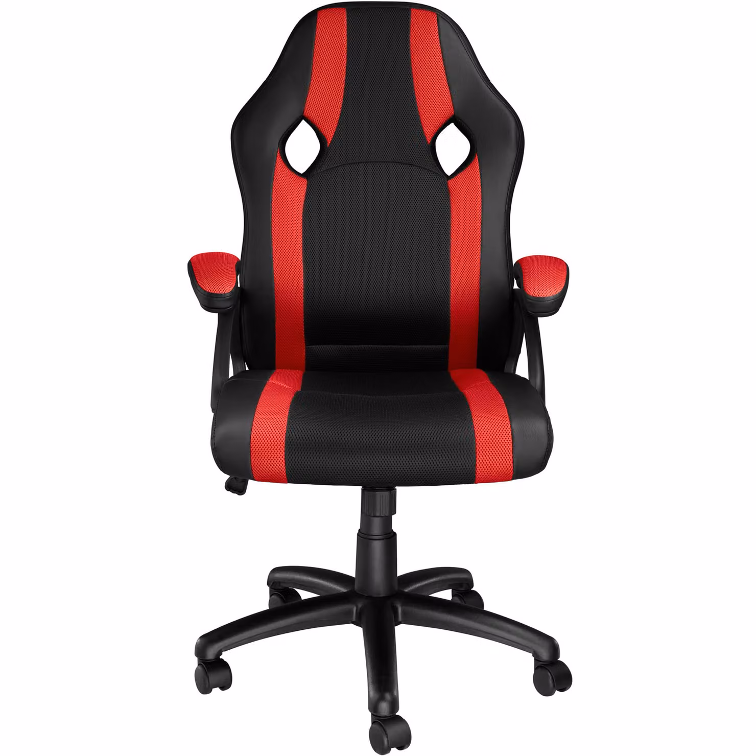 Sedia da gaming Tectake Goodman nero e rosso con seduta in ecopelle e tessuto, girevole a 360 gradi, L: 65 cm, P: 66 cm, H: 120 cm – 2