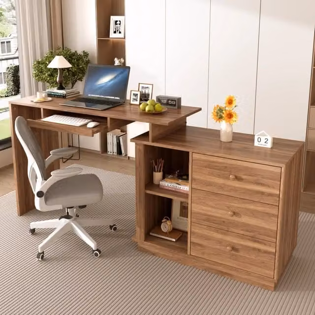 Scrivania moderna estensibile REDOM in MDF color marrone L: 110 cm, P: 60 cm, H: 75,5 cm