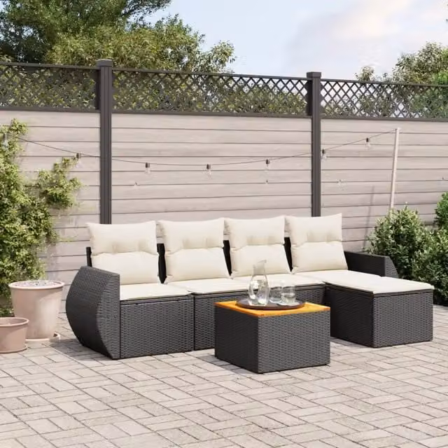 Set Divano da Giardino 6 pz con Cuscini Nero in Polyrattan 3224978