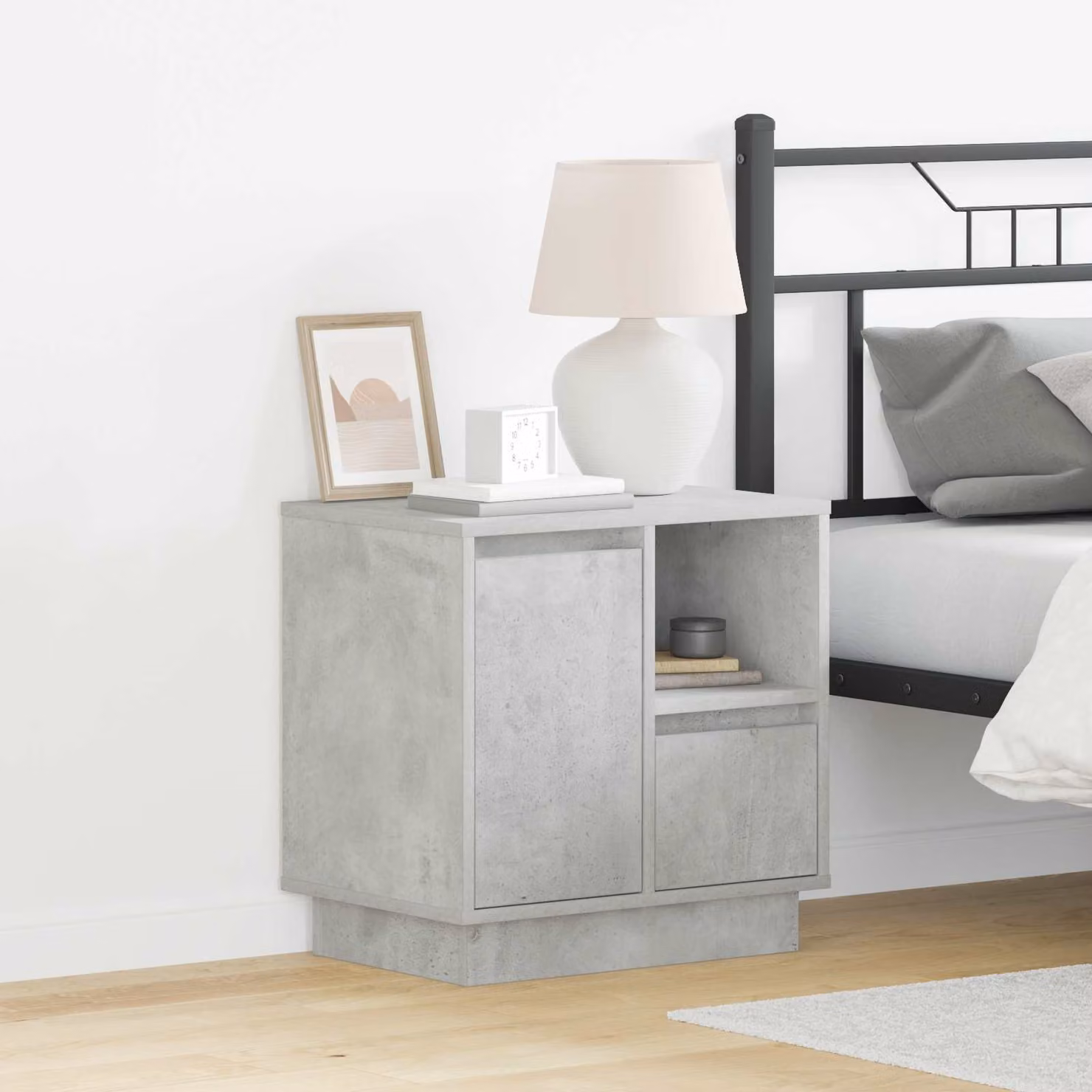vidaXL Armadio da Notte Moderno Grigio con Illuminazione Integrata L/P/H: 50 x 34,5 x 50 cm