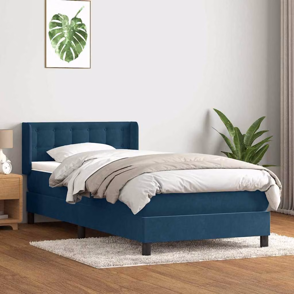 vidaXL Giroletto a Molle Ibrido con Materasso in Velluto Blu Scuro e Bianco L: 223 cm, P: 83 cm, H: 88 cm