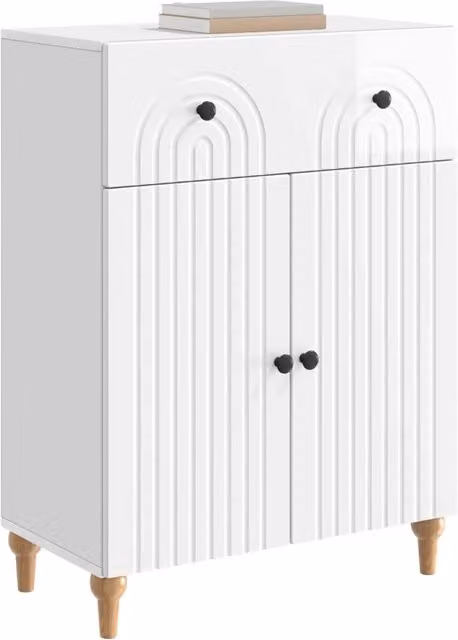 Credenza Buffet Moderno Design In Bianco Lucido in Legno MDF L: 66 cm, P: 34,5 cm, H: 90 cm