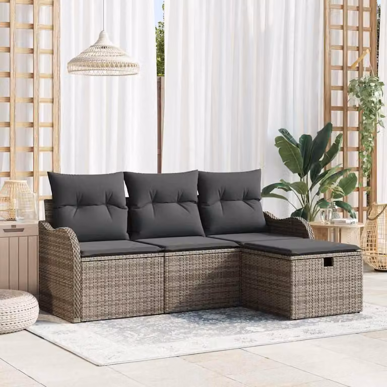 Maison Exclusive - Set da giardino composto da 4 pezzi, divano in rattan sintetico