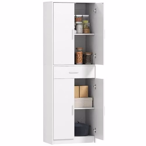HOMCOM Mobile da cucina con ripiani regolabili, Bianco, 60x35x180cm