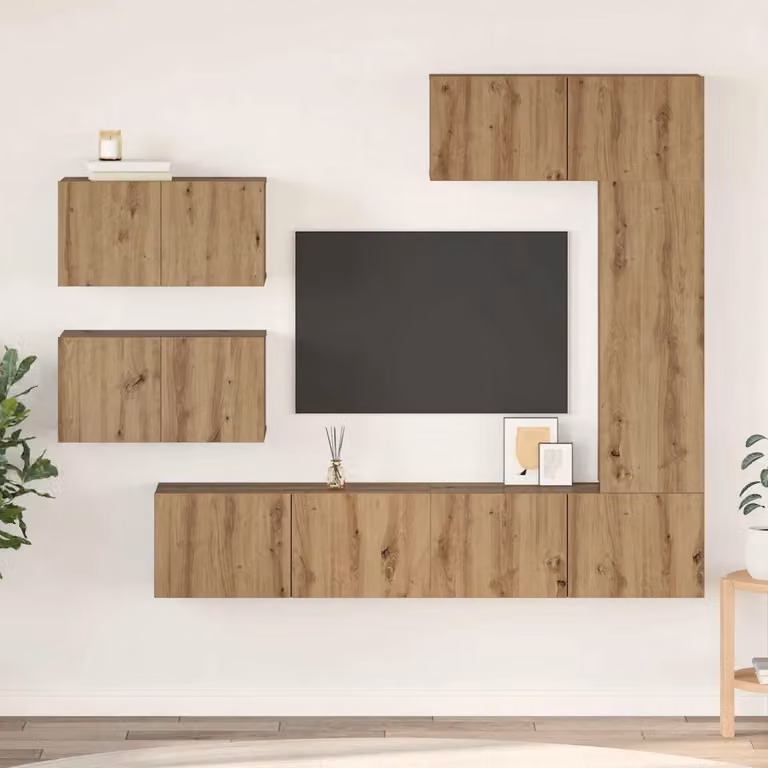 Set mobile TV moderno vidaXL in legno MDF color rovere marrone, 6 pezzi, da appendere a parete