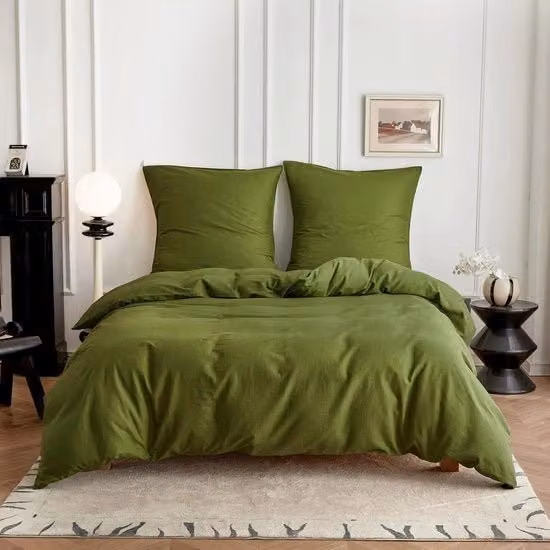 Set di lenzuola da letto in lino-cotone, 200x200 cm, colore verde scuro estivo