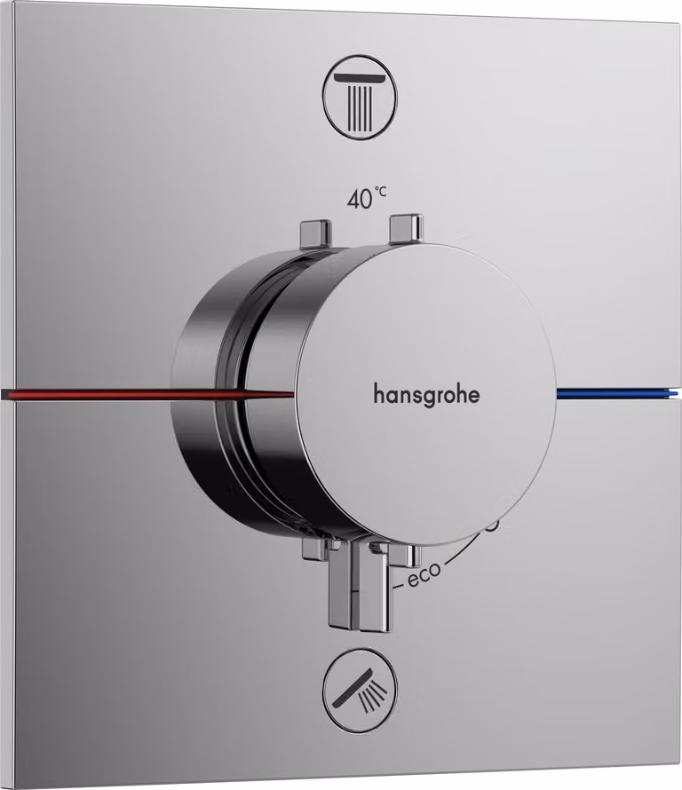 hansgrohe ShowerSelect Comfort E thermostat, encastré, 2 consommateurs, rosace carrée, avec combinaison de sécurité, 15578000, 15578000