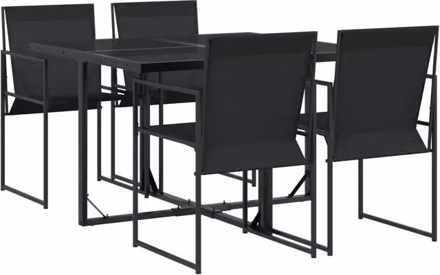 Set da Pranzo da Giardino 5 pz | Set Salotto da Giardino Nero in Textilene