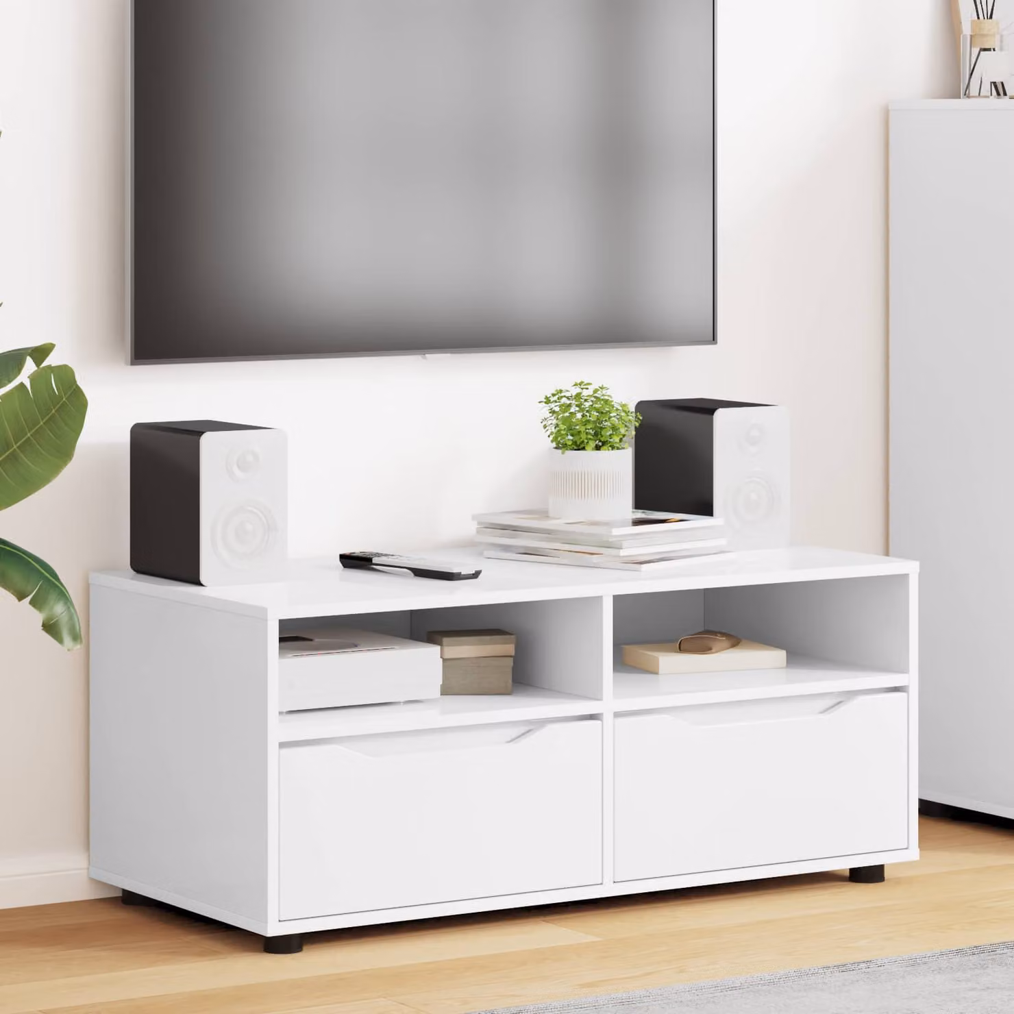 Mobile TV vidaXL moderno in bianco, L 100 cm x P 48 cm x H 43 cm