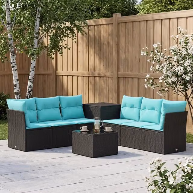 Set di divani 8 pz Nero e Blu 55 x 55 x 37 cm 3448262