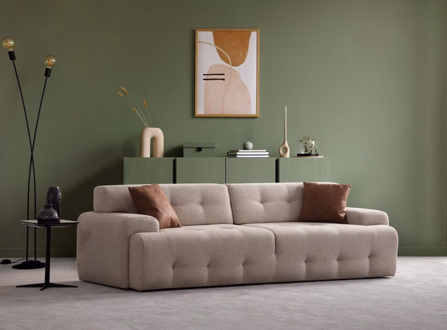 3-Sitzer Sofa Modern Holz Wohnzimmer Möbel Beige farbe Luxus Helles