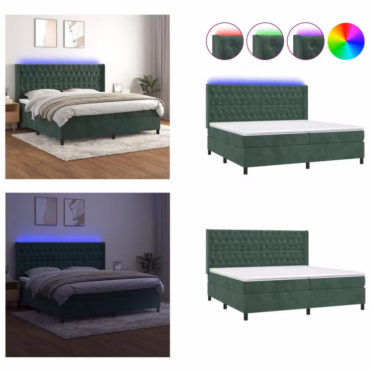 vidaXL Letto a molle con materasso e LED in velluto verde scuro 200x200 cm - Letto a molle - Boxspringbetten - Bett - Betten