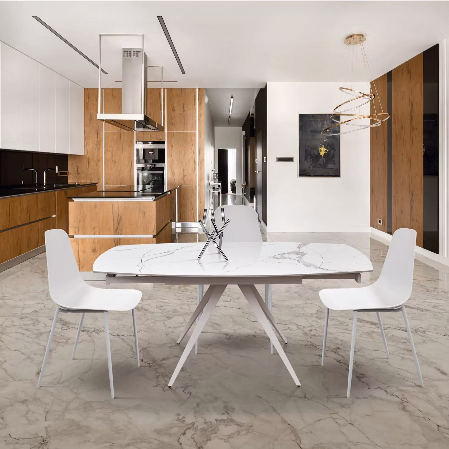 Tavolo moderno allungabile Mobili 2G con piano in ceramica bianca effetto marmo L: 120 cm, P: 90 cm, H: 78 cm – 2