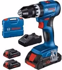 Trapano Avvitatore a Percussione Bosch GSB 18 V-45 con 3 Batterie al Litio 18 V Blu