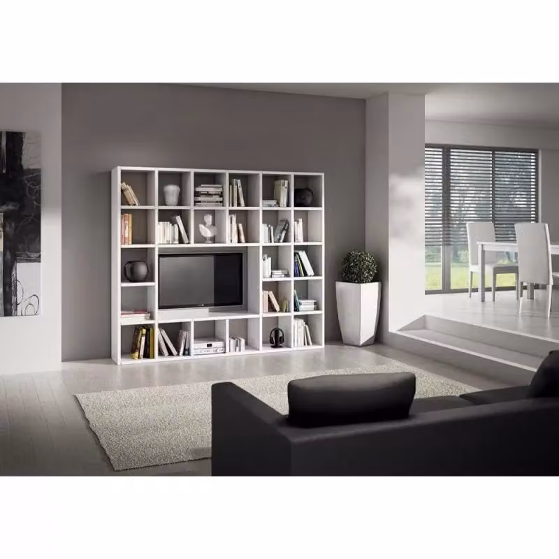 Libreria porta TV moderna Mobili 2G in frassino bianco opaco L: 261 cm, P: 30 cm, H: 218 cm – 3
