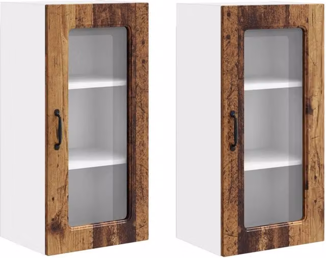 Set di 2 pensili da cucina rettangolari moderni 40 x 31 x 80 cm ampio spazio di archiviazione in legno multistrato legno antico 02_0053680