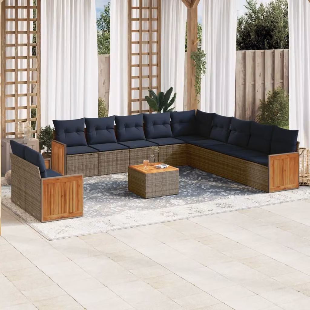 Maison Exclusive - Set da giardino 12 pezzi con cuscini, grigio, polyrattan