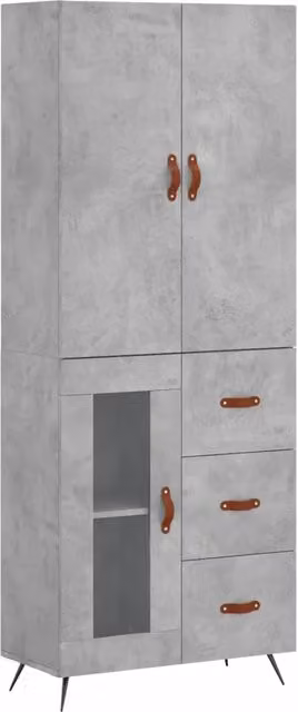 Credenza Buffet da pranzo moderna in legno multistrato e metallo, Grigio Cemento, L: 69,5 cm, P: 34 cm, H: 180 cm