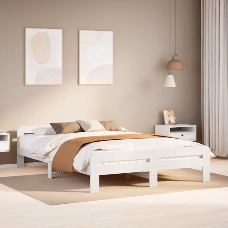 Letto senza Materasso vidaXL in Legno Massello di Pino Bianco L/P/H: 203.5 x 150 x 154 cm