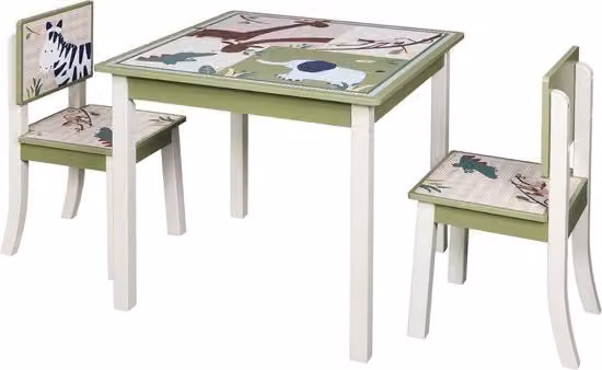 Casa per Bambini con 2 Sedie e Tavolo con Disegno Animali - Mobili per Bambini, Tavolo, Piccolo Tavolo - Adatto per Bambini in Età Prescolare, Tifosi e Bambini - Legno/MDF
