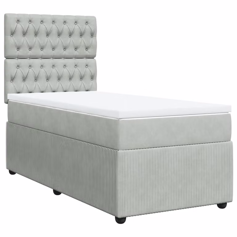 Giroletto a Molle con Materasso Grigio Chiaro 90x200 cm Velluto