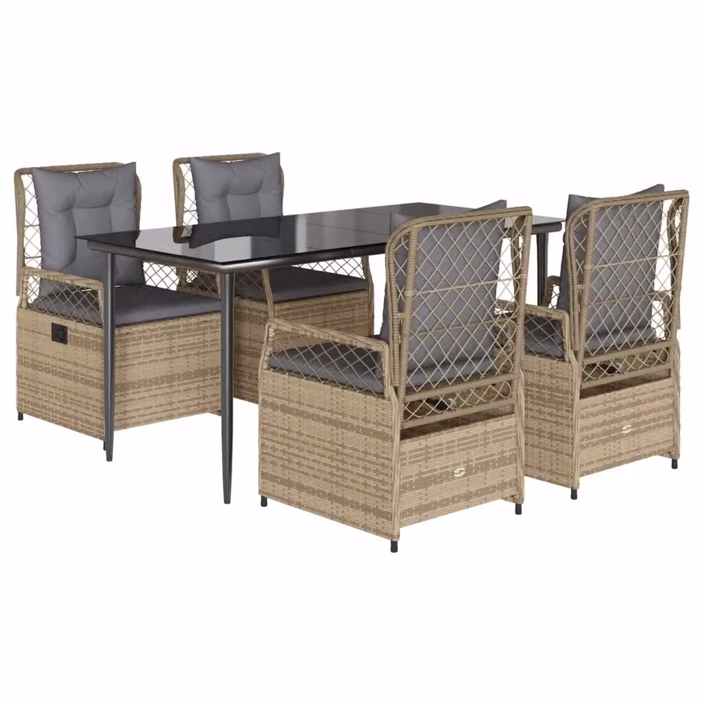 Set da pranzo da giardino vidaXL in polyrattan con cuscini beige e piano in vetro per 5 persone – 2