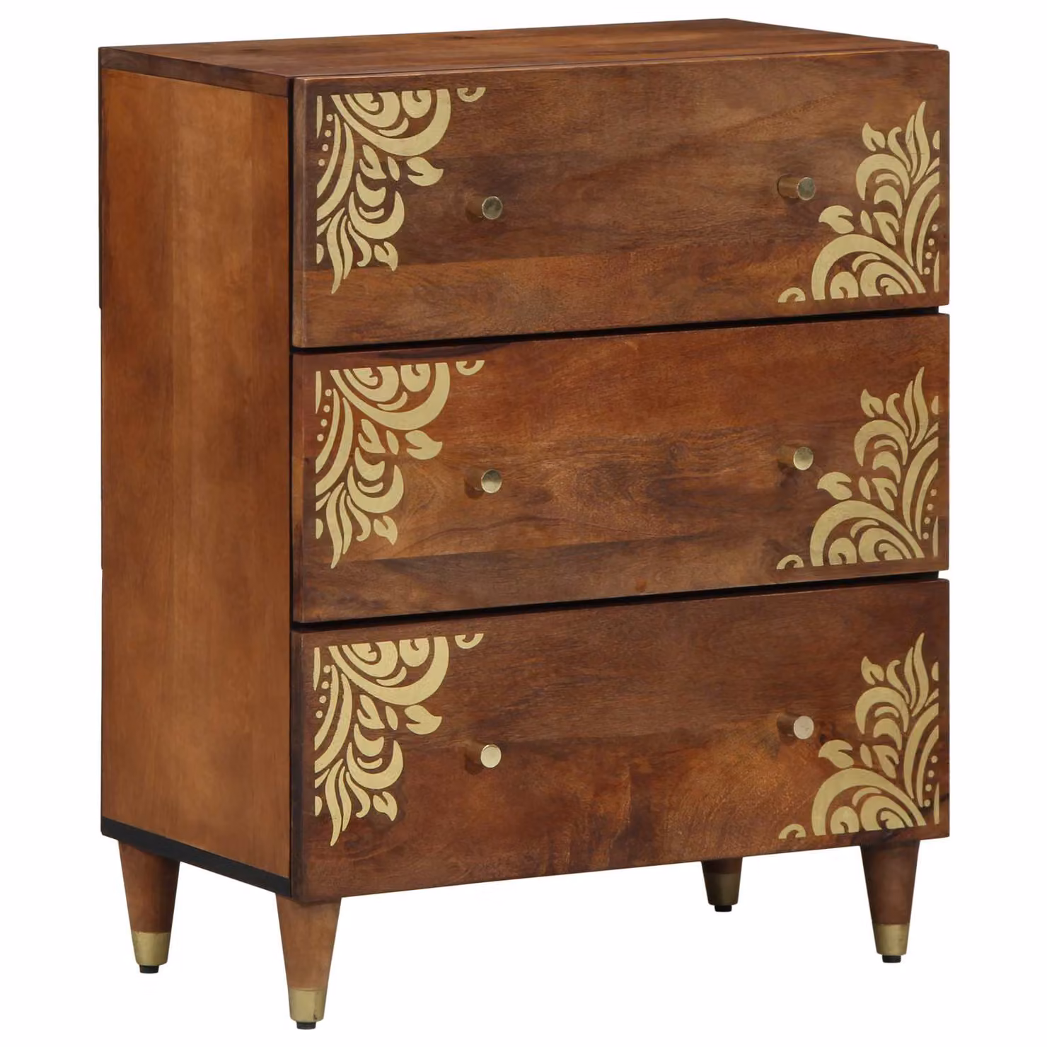 Credenza moderna vidaXL in legno di mango massello marrone e oro L: 60 cm, P: 33 cm, H: 75 cm