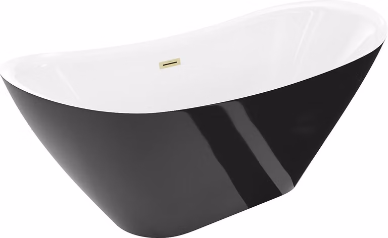 Mexen Lotos vasca da bagno indipendente 160 x 75 cm, bianca/nera, troppopieno oro spazzolato - 52051607775-55