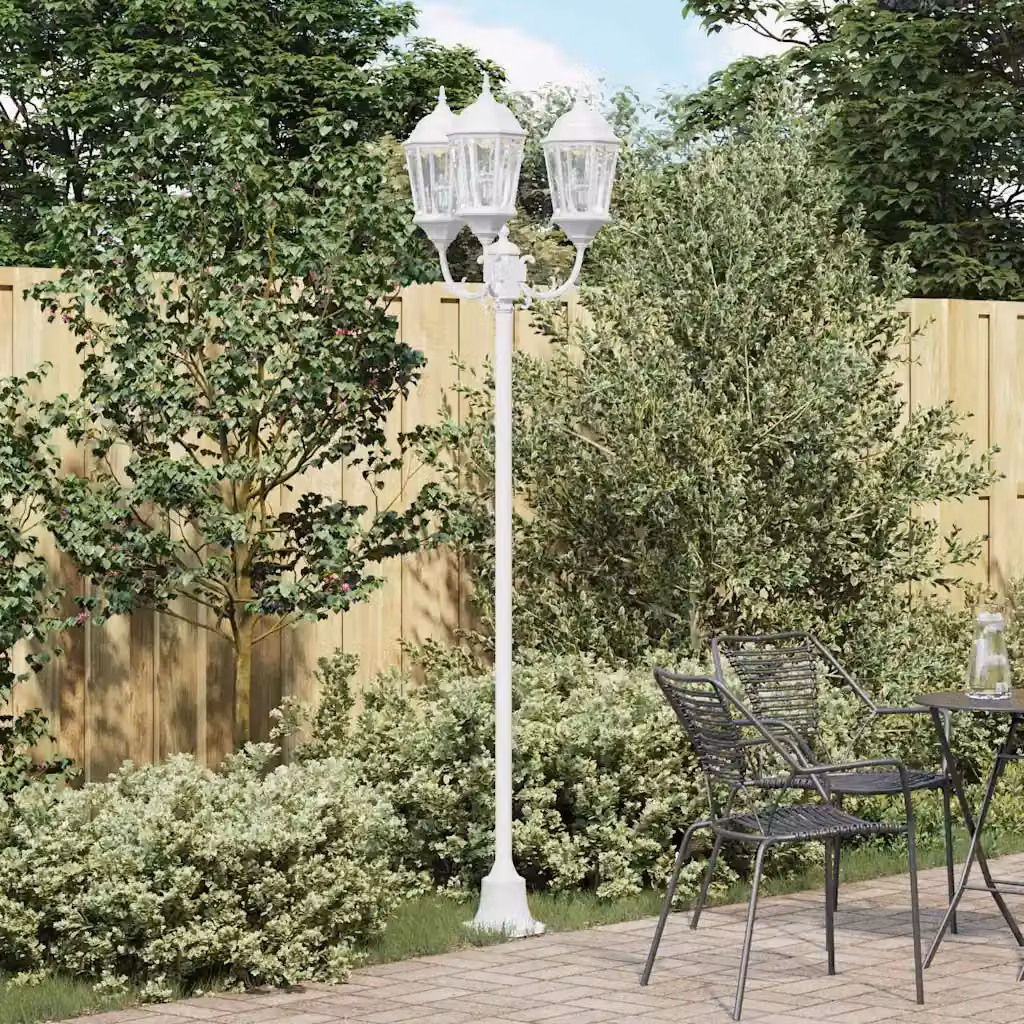 Luce da giardino a lanterna vidaXL in alluminio e vetro bianca H 241 x L 57 x P 49 cm