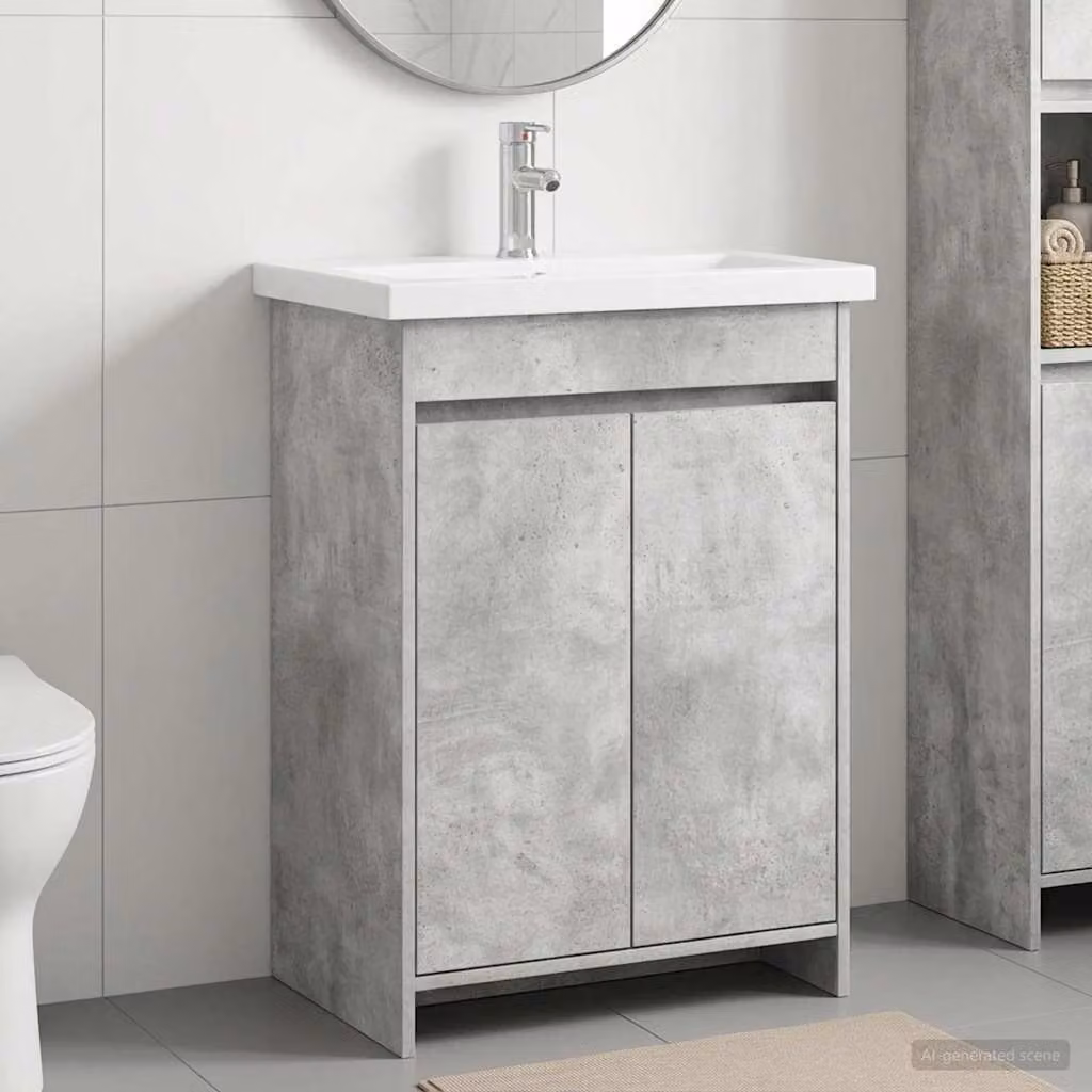 Set di mobili per il bagno moderno vidaXL con mobile lavabo, colore grigio, L 81 cm x P 40 cm x H 84,5 cm