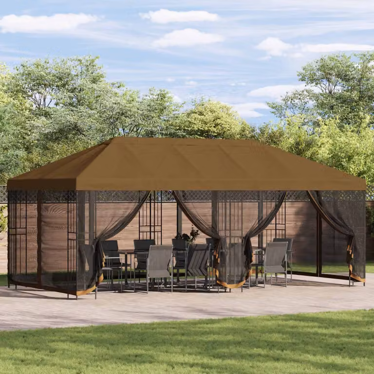 vidaXL Gazebo con pareti laterali in poliestere e acciaio, L: 600 cm, P: 300,5 cm, H: 276,5 cm