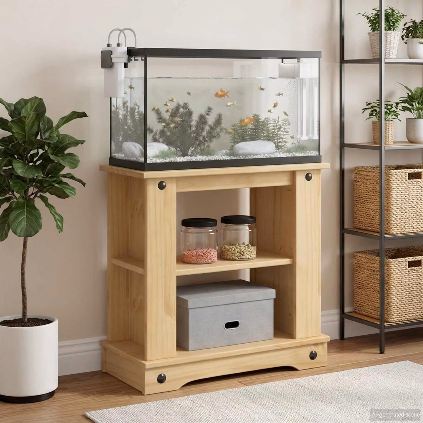 vidaXL Supporto per Acquario CORONA in Legno di Pino Cerato, Marrone e Beige, L 60 cm x P 30 cm x H 60 cm